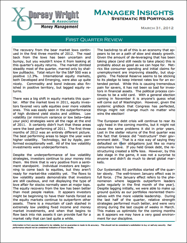 q1commentary Systematic RS Portfolios: Q1 Commentary